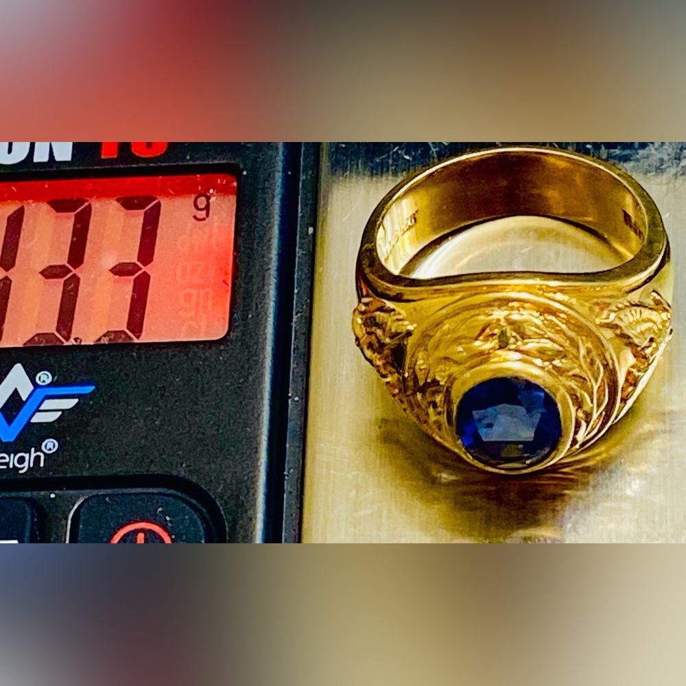 Men's Solid Gold over Silver lab created sapphire… - image 10